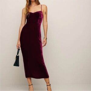 NWT Reformation Velvet Midi Dress in Deep Burgundy